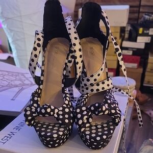 Shoe Dazzle Black and White Polka Dot Heels